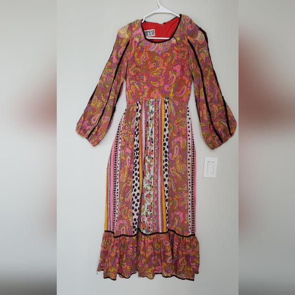 Vintage Gauze Dress Boho Paisley Gypsy 1970s Stevie Nicks ♥ XS Maxi - Picture 1 of 9